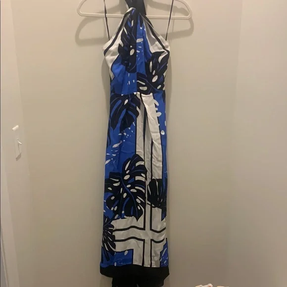 NWT Reiss Erin Blue Maxi Halter Tropical Print Sundress Resort Wear - Picture 6 of 12